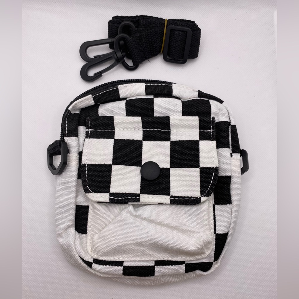 Black & White Checkered Mini Crossbody Bag